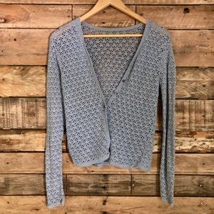 Powder Blue Crochet Knit Button Up Cardigan